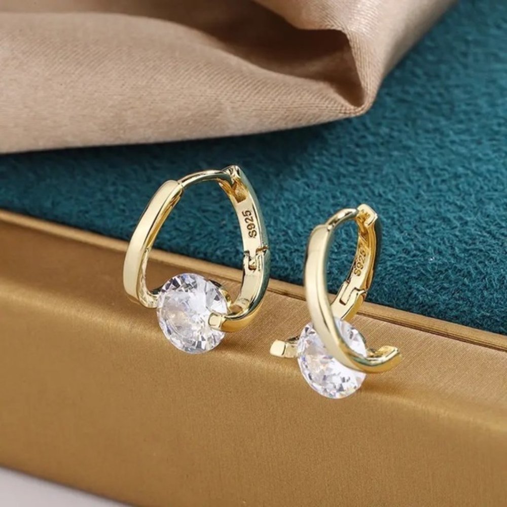 S925 Sterling Silver Love Heart Star White Zircon Earrings Wedding Engagement - Picture 5 of 6